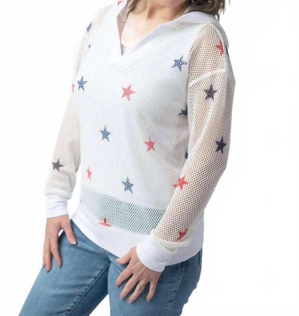 NEW MICHELLE MAE americana stars mesh hoodie in white